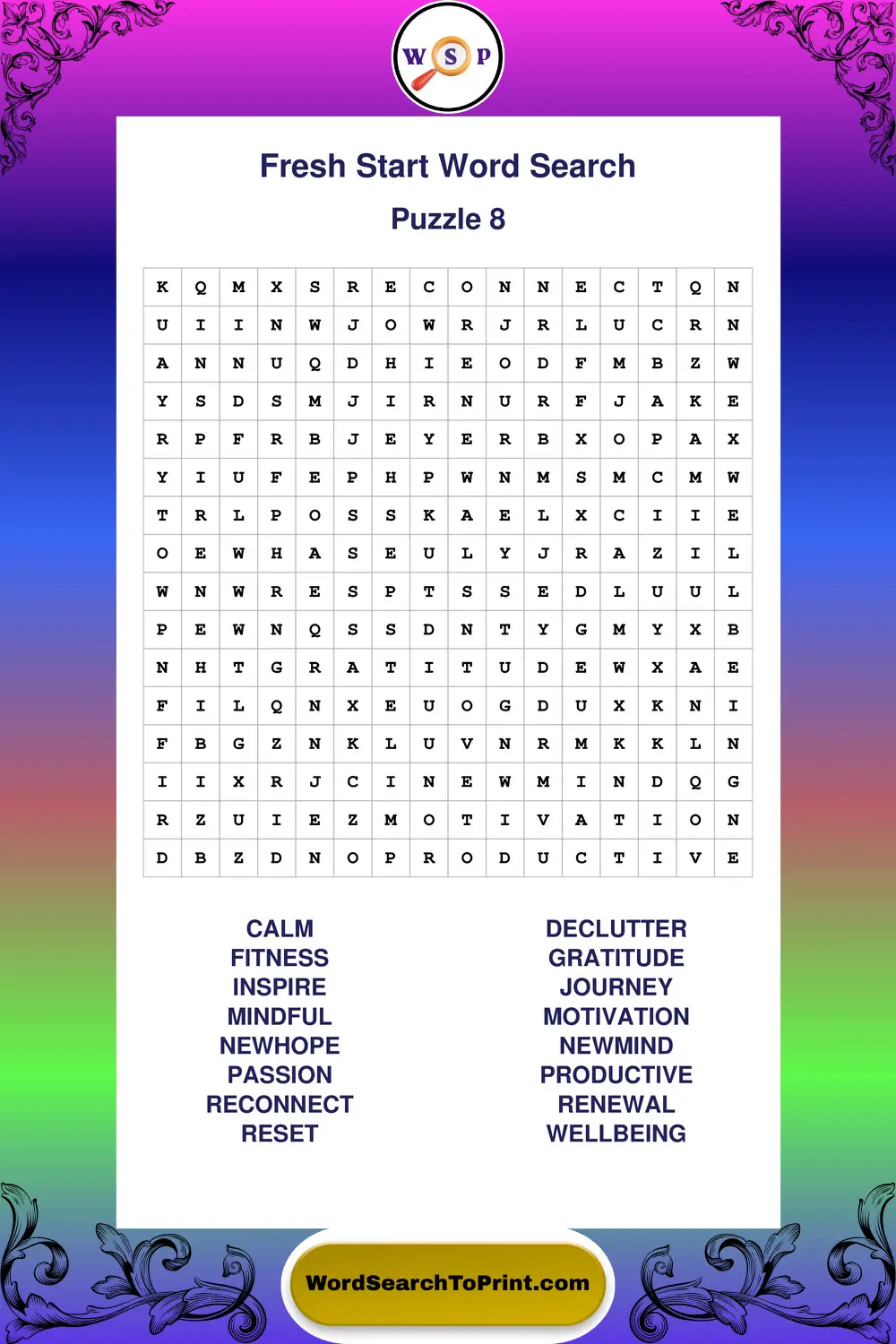 Fresh Start Word Search Puzzle 8