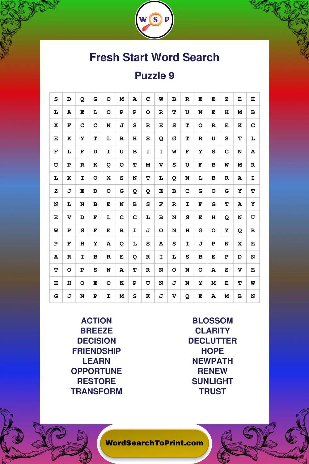 Fresh Start Word Search Puzzle 9