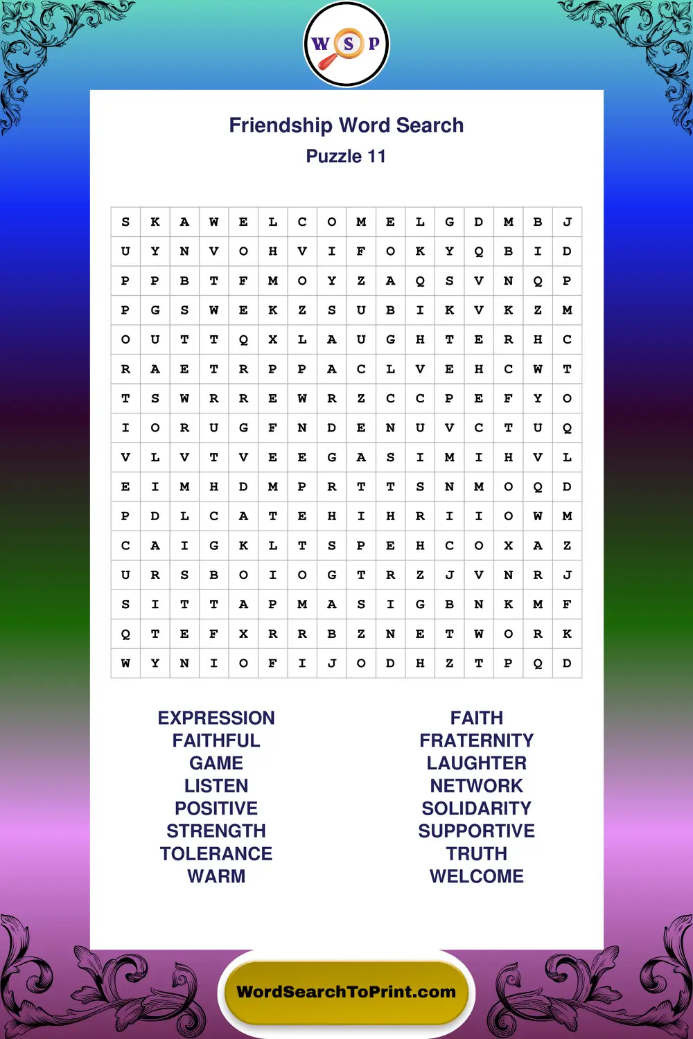 Friendship Word Search Puzzle 11