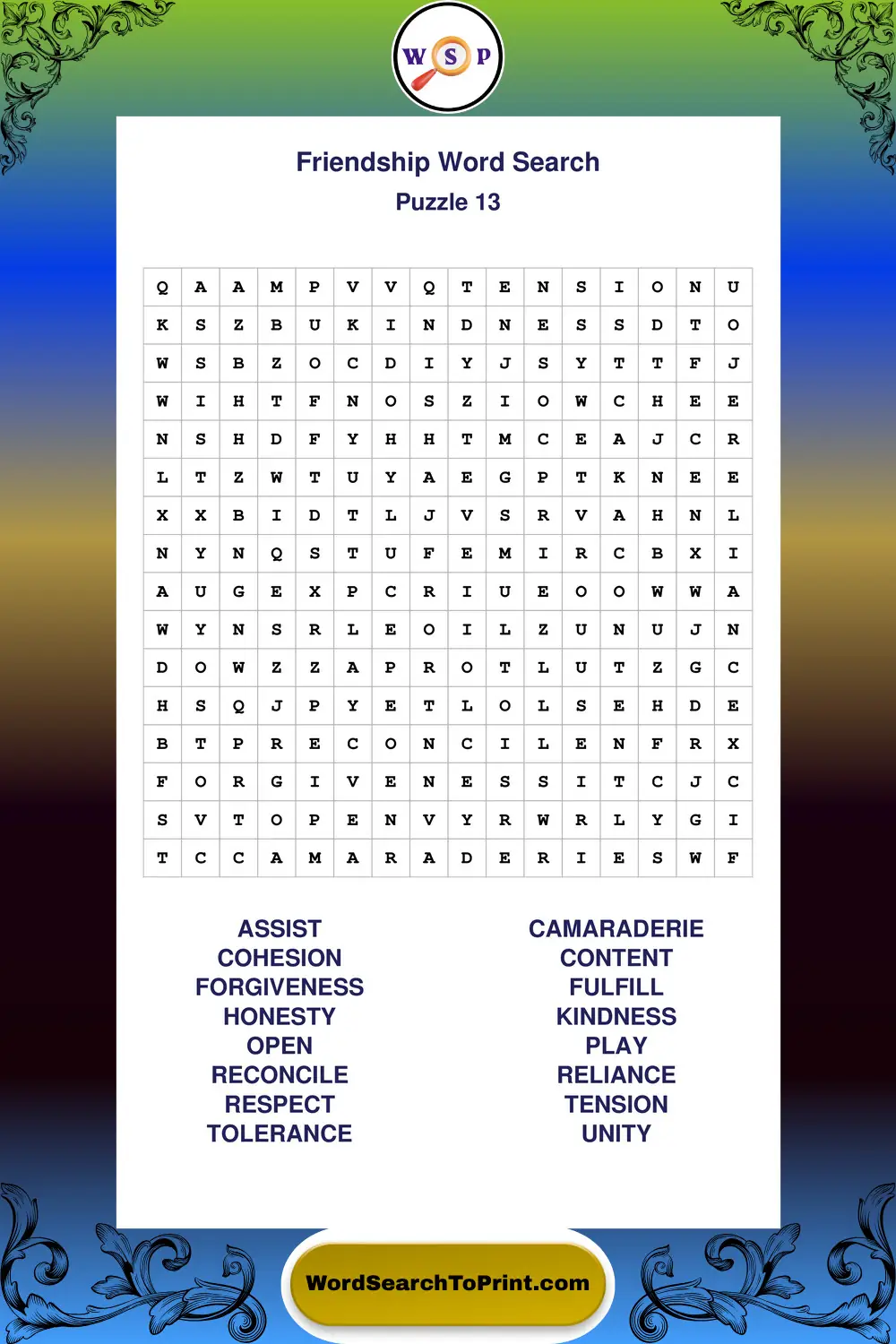 Friendship Word Search Puzzle 13