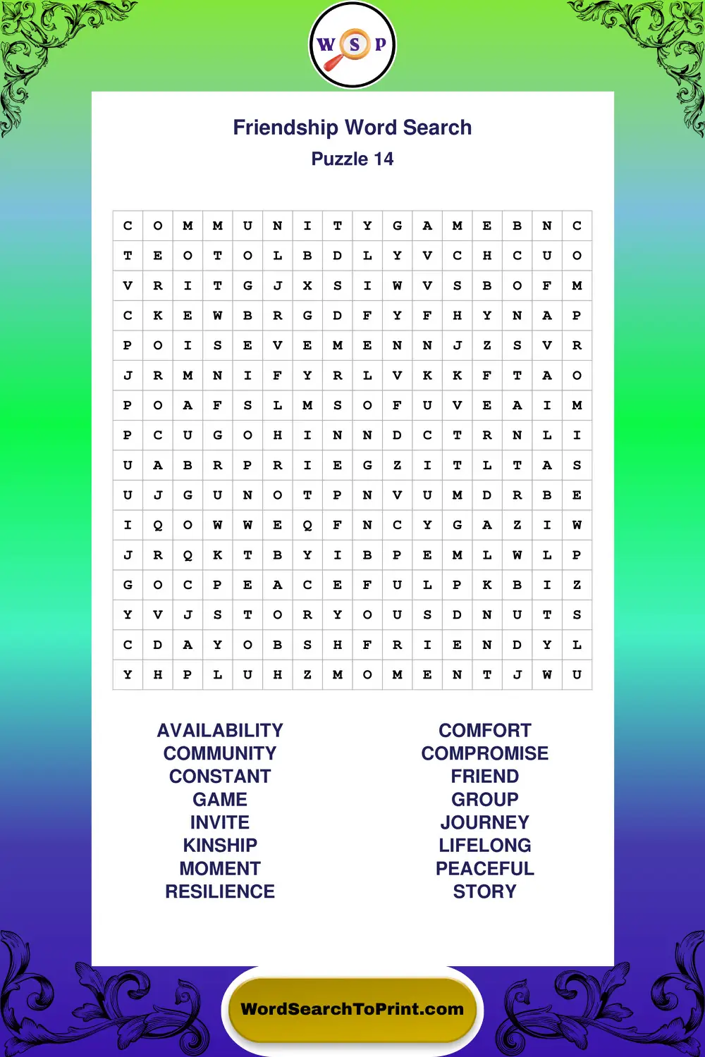 Friendship Word Search Puzzle 14