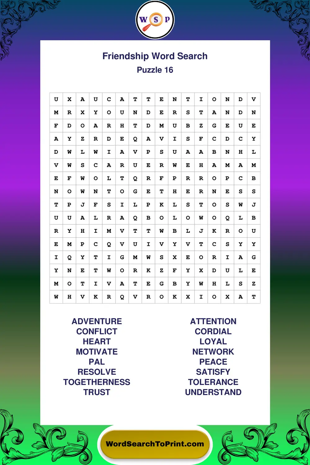 Friendship Word Search Puzzle 16