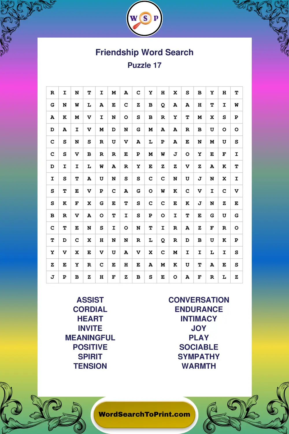 Friendship Word Search Puzzle 17