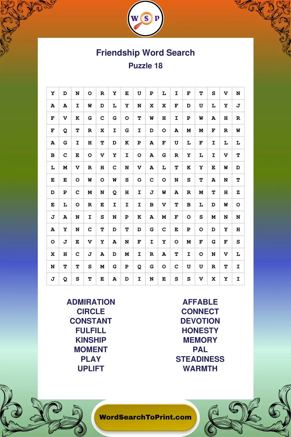 Friendship Word Search Puzzle 18
