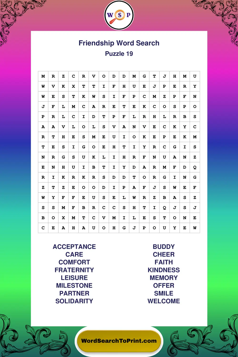 Friendship Word Search Puzzle 19