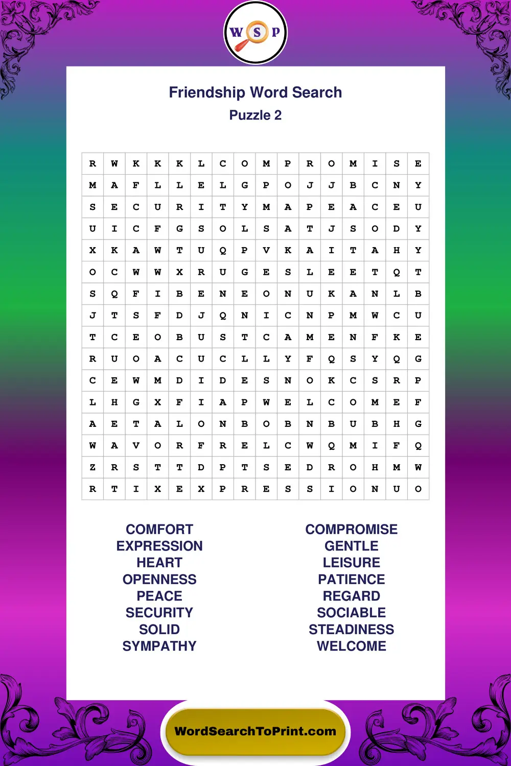 Friendship Word Search Puzzle 2