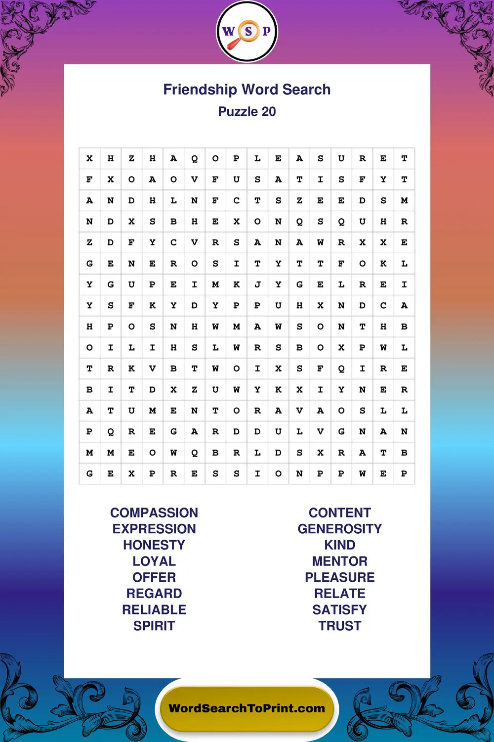 Friendship Word Search Puzzle 20
