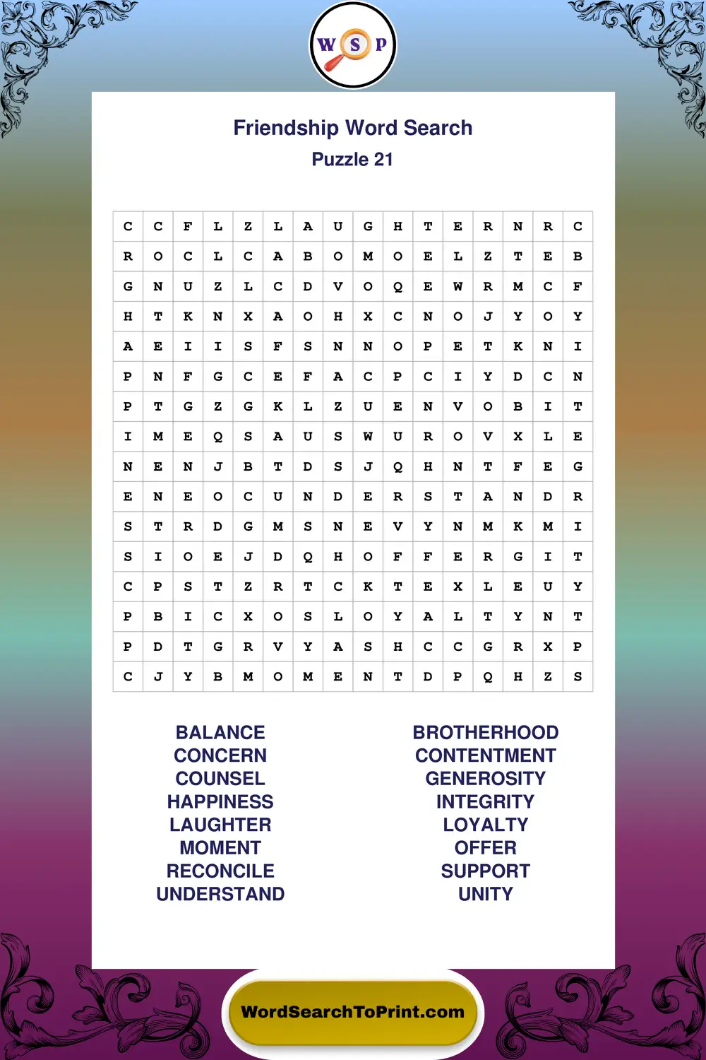 Friendship Word Search Puzzle 21