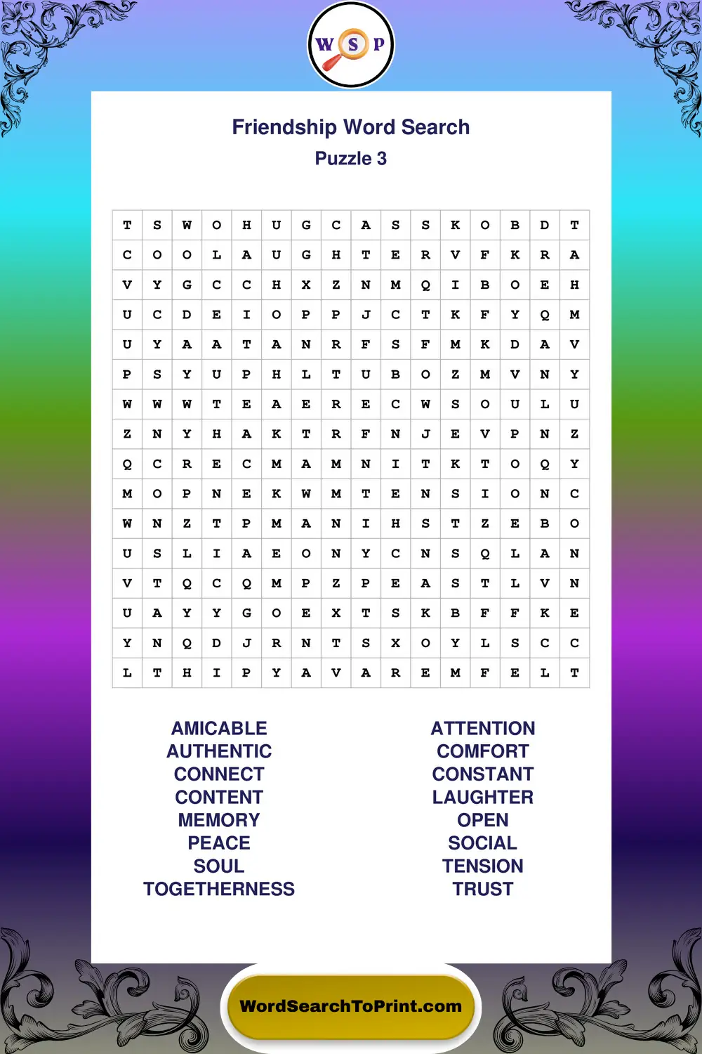 Friendship Word Search Puzzle 3