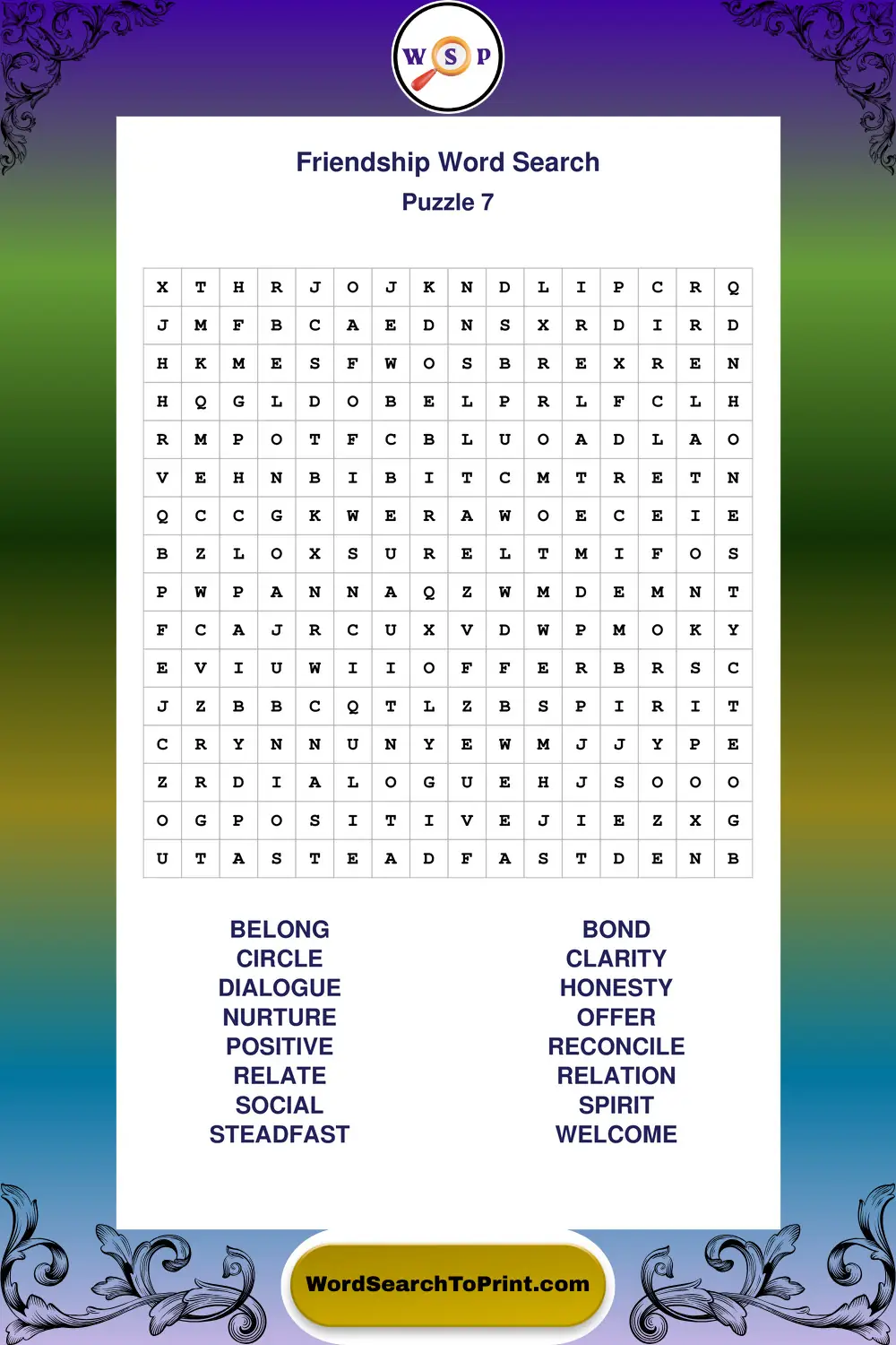 Friendship Word Search Puzzle 7