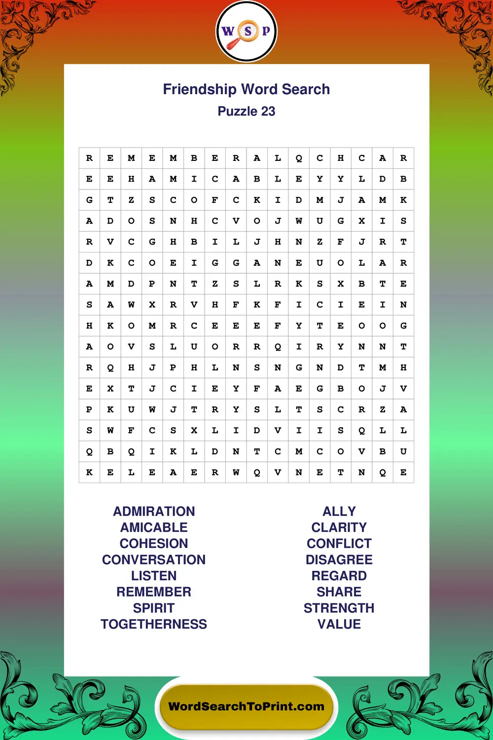 Friendship Word Search Puzzle 23