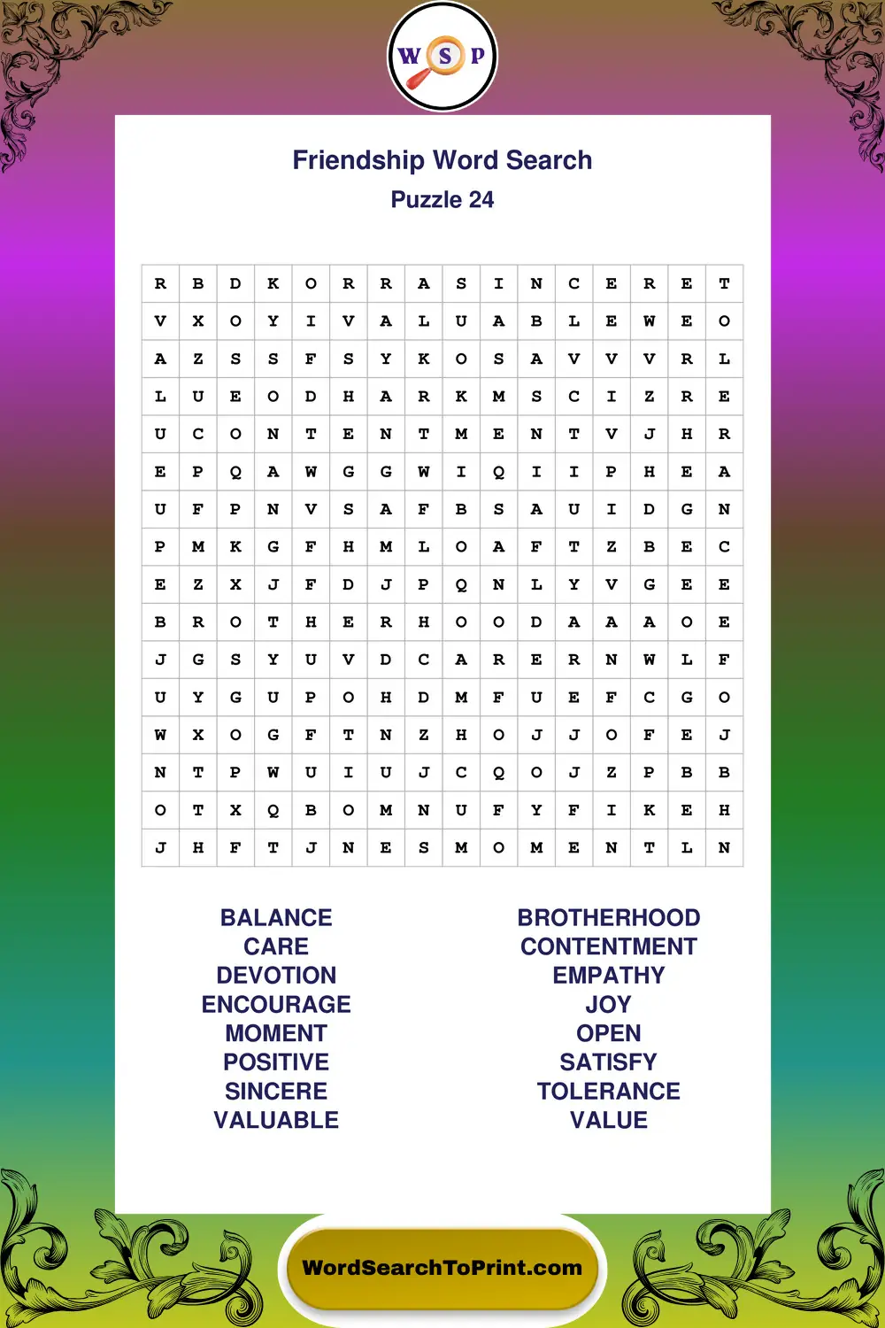 Friendship Word Search Puzzle 24