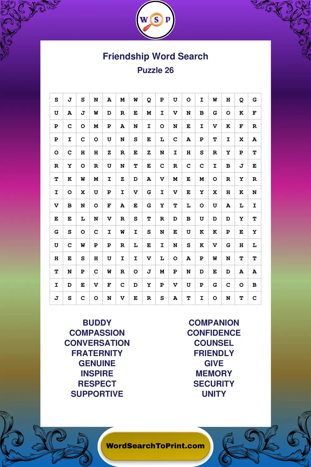 Friendship Word Search Puzzle 26