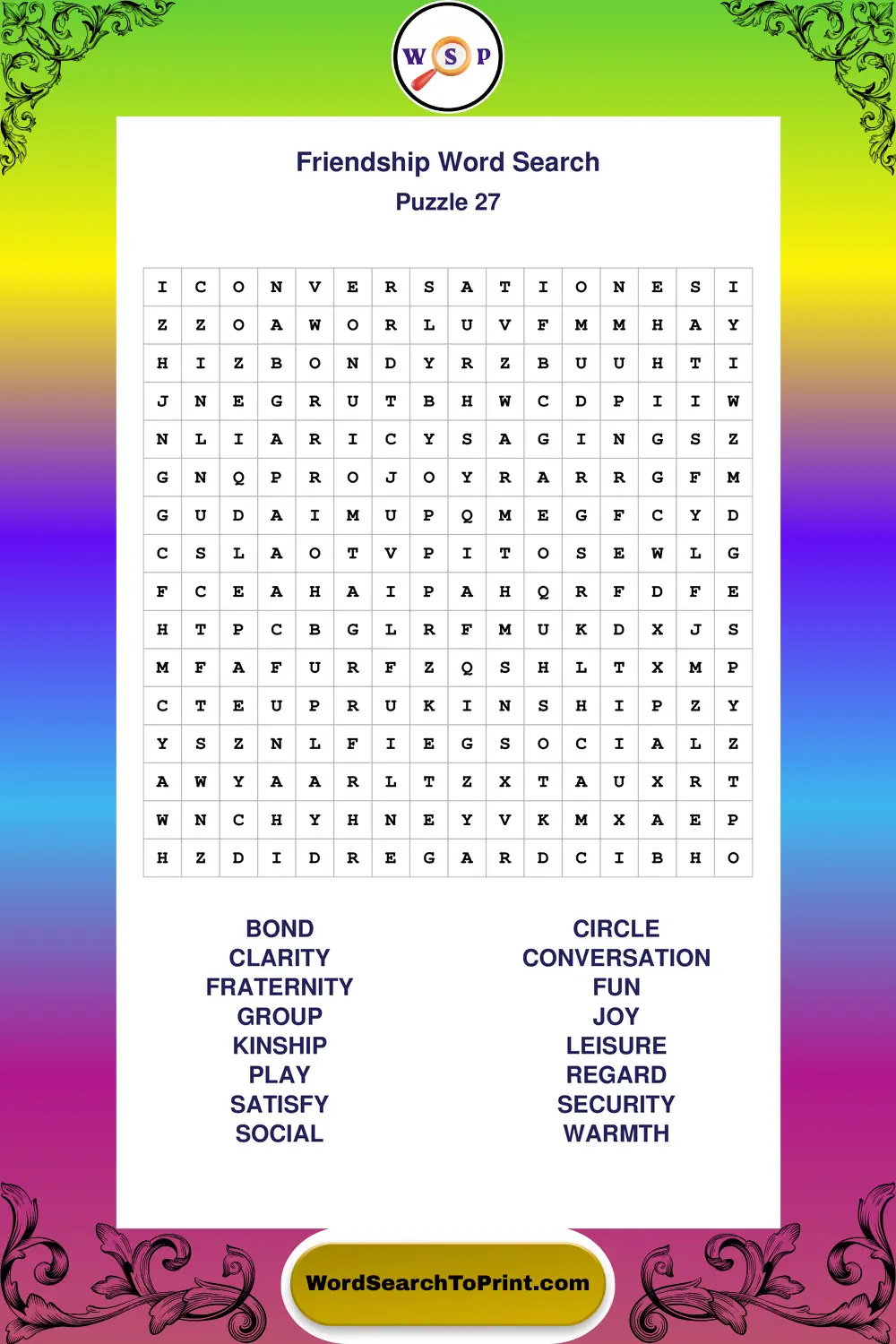 Friendship Word Search Puzzle 27