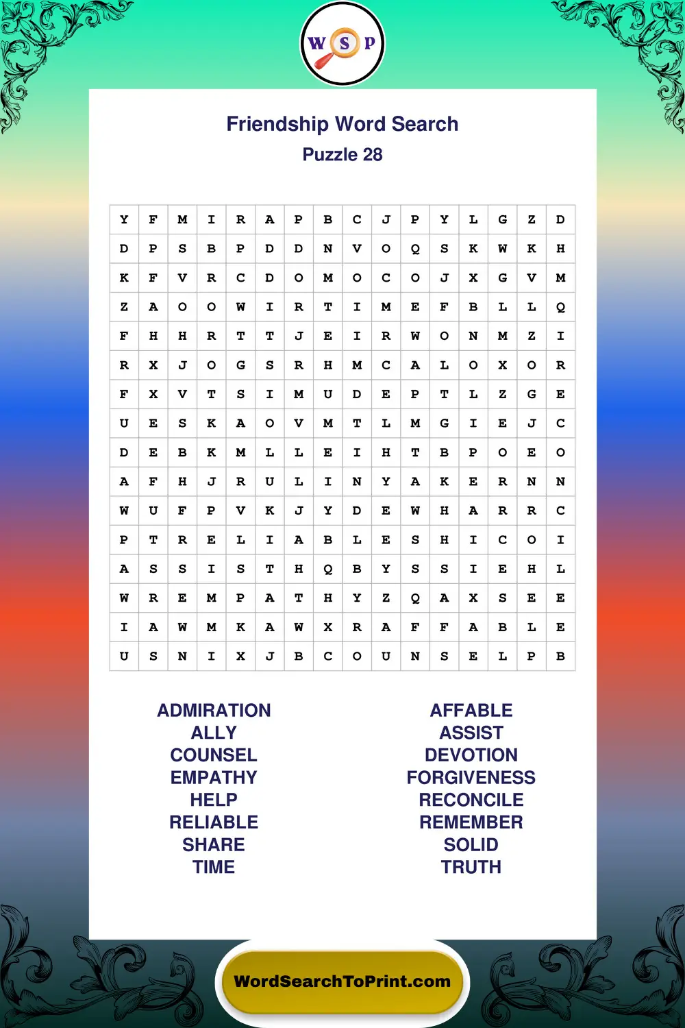 Friendship Word Search Puzzle 28