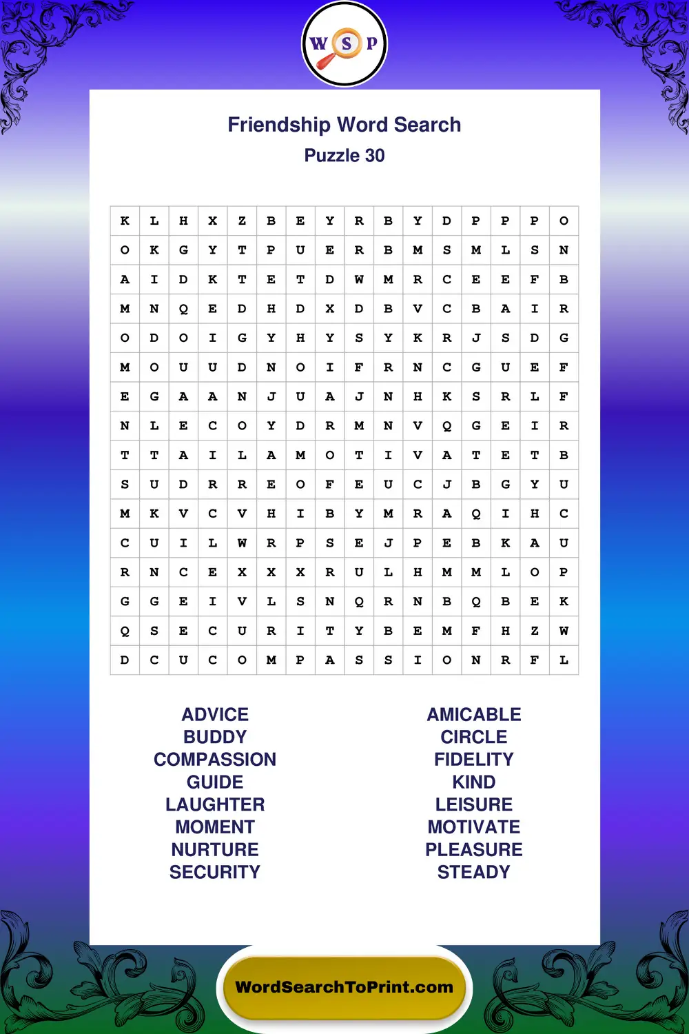 Friendship Word Search Puzzle 30