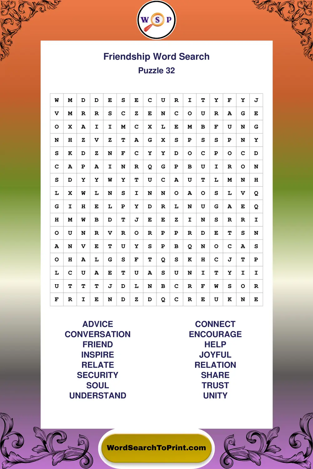 Friendship Word Search Puzzle 32