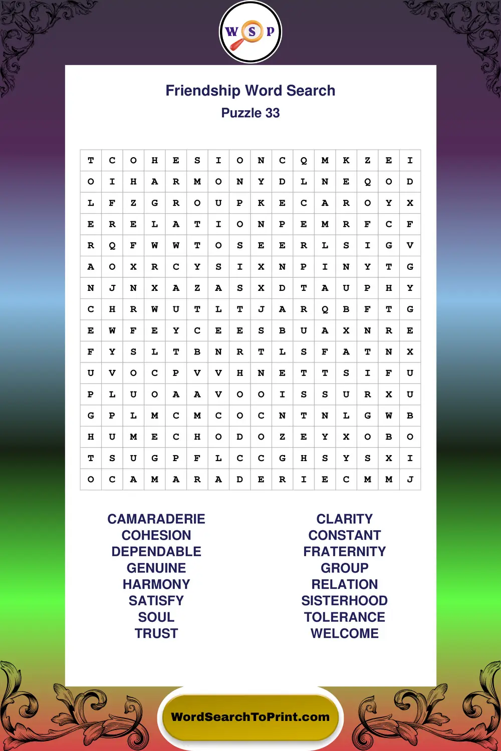 Friendship Word Search Puzzle 33