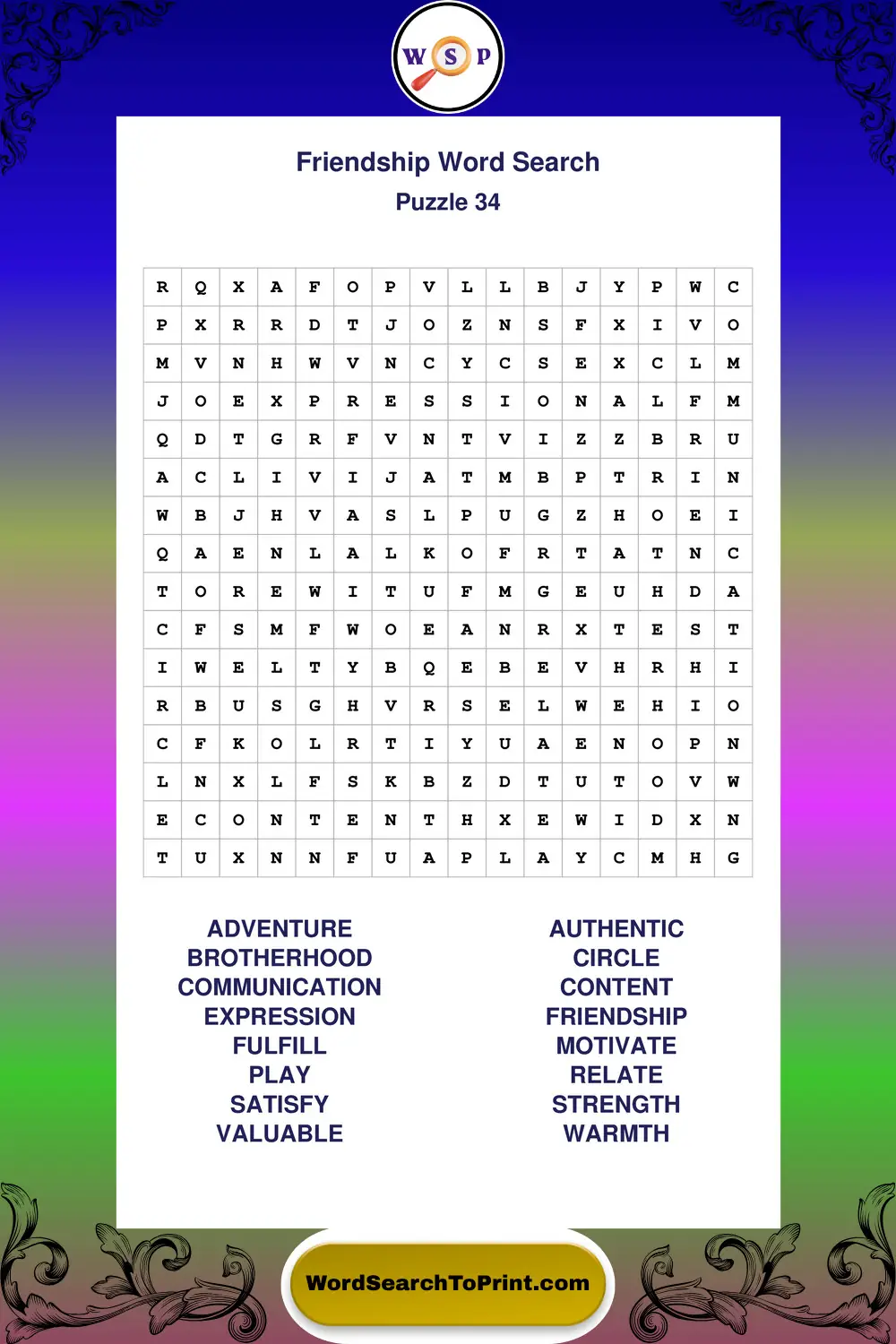 Friendship Word Search Puzzle 34