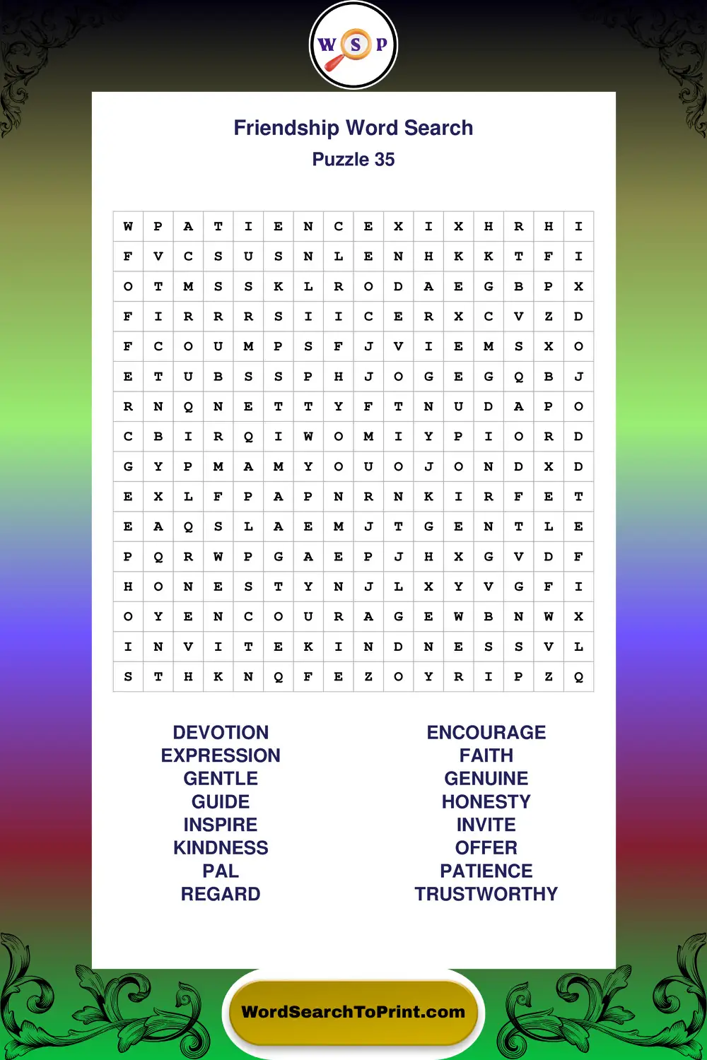 Friendship Word Search Puzzle 35