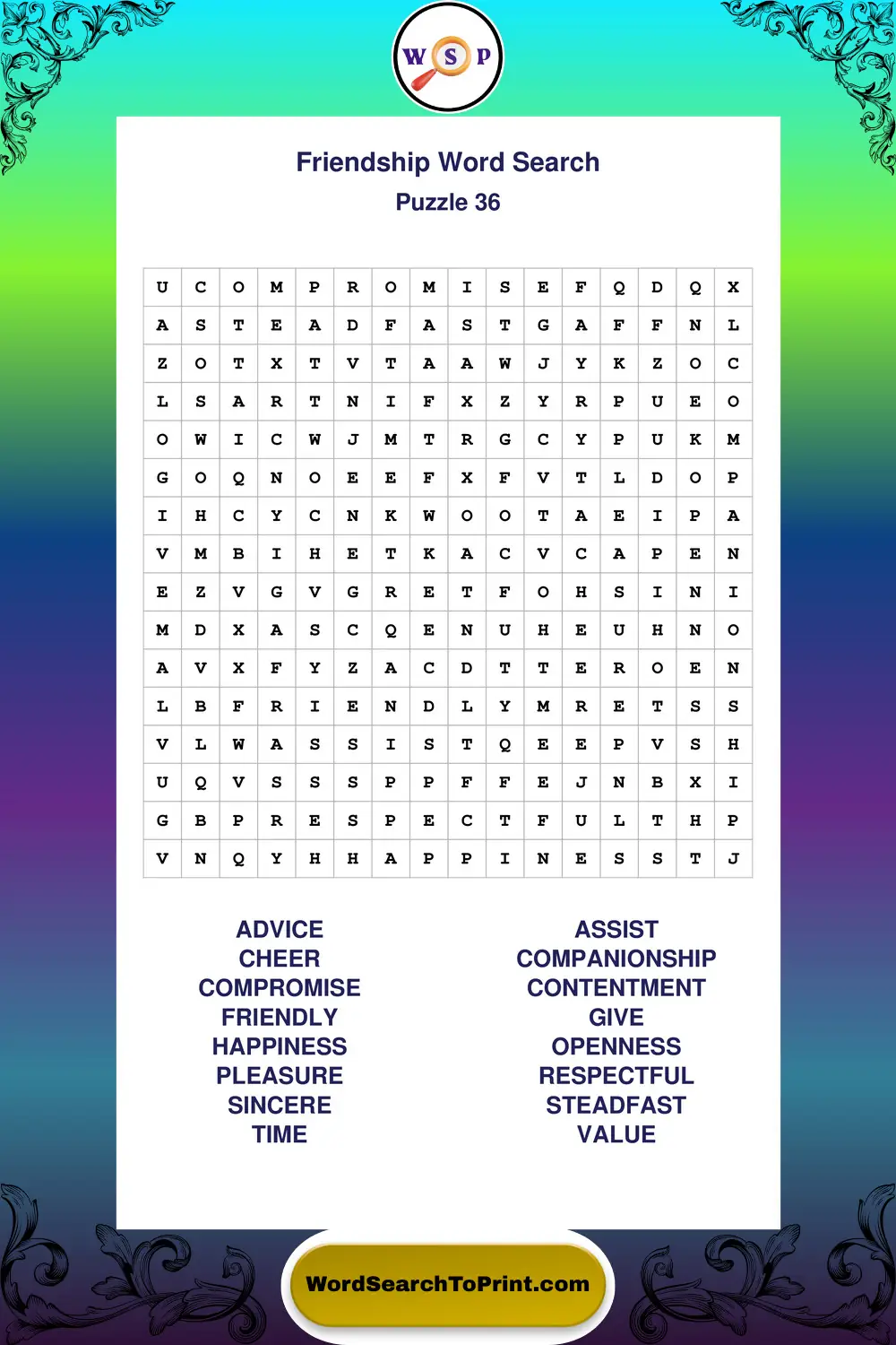 Friendship Word Search Puzzle 36