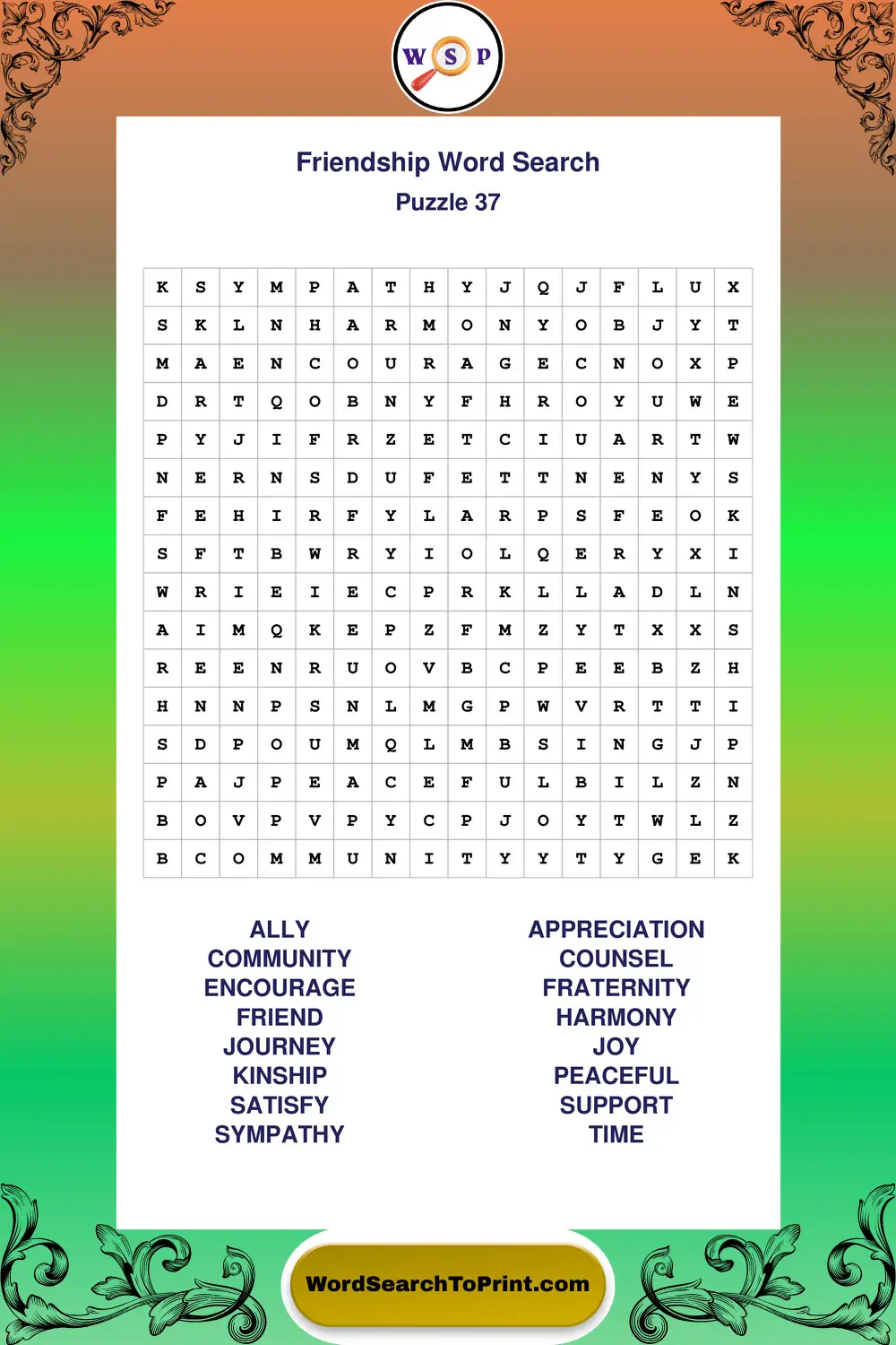 Friendship Word Search Puzzle 37