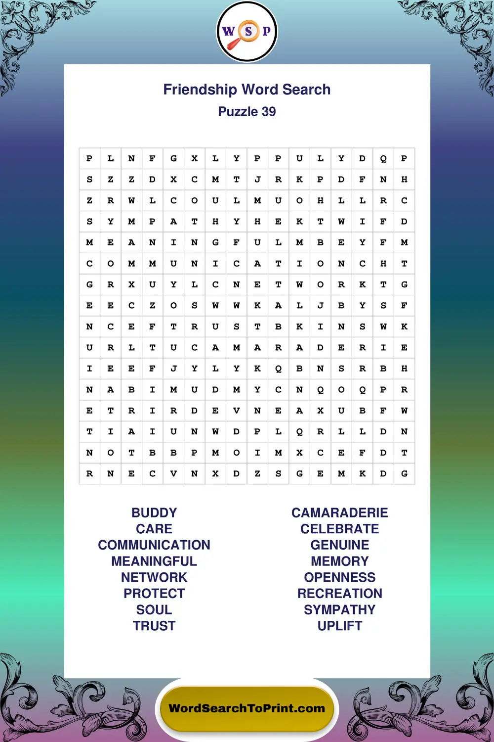 Friendship Word Search Puzzle 39