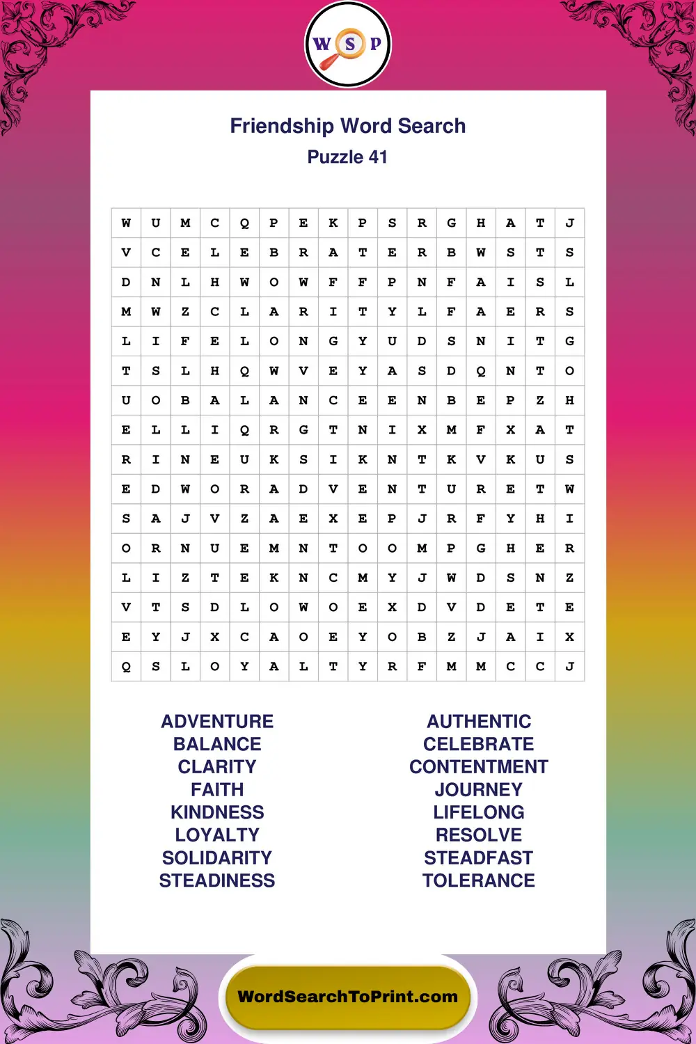 Friendship Word Search Puzzle 41