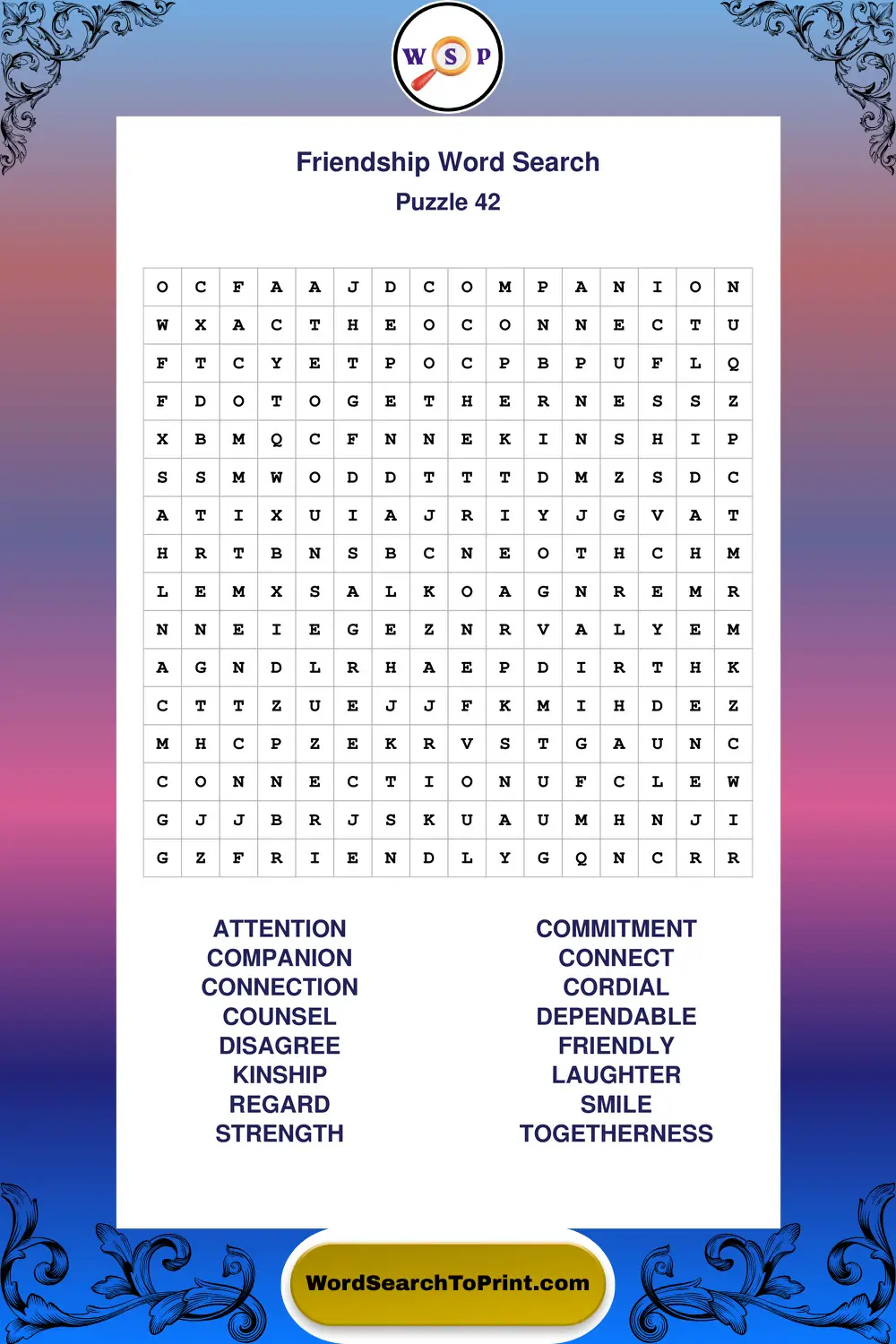 Friendship Word Search Puzzle 42