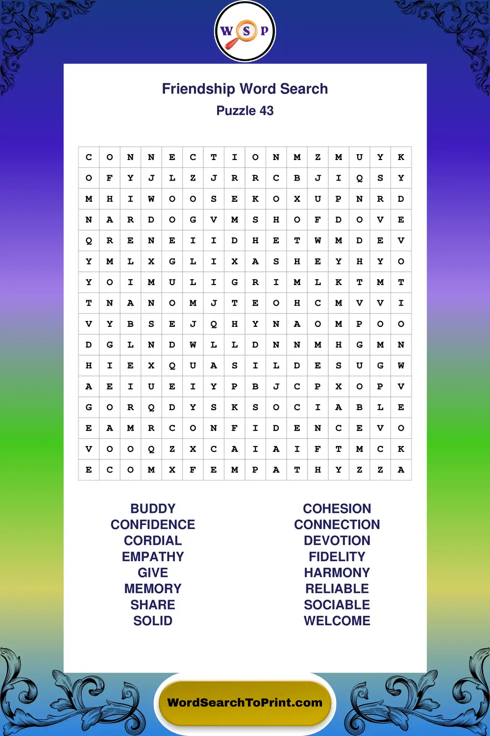 Friendship Word Search Puzzle 43