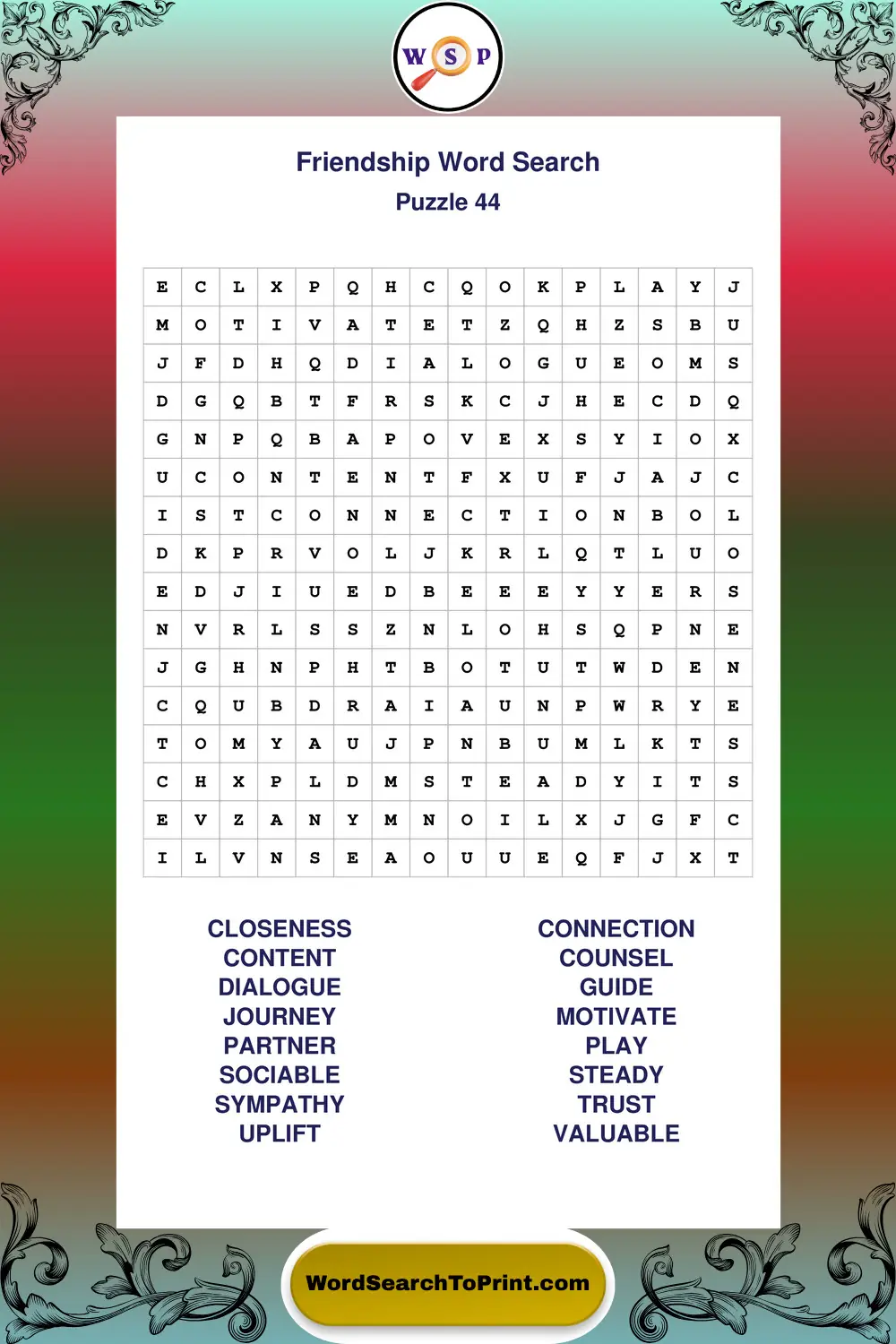 Friendship Word Search Puzzle 44