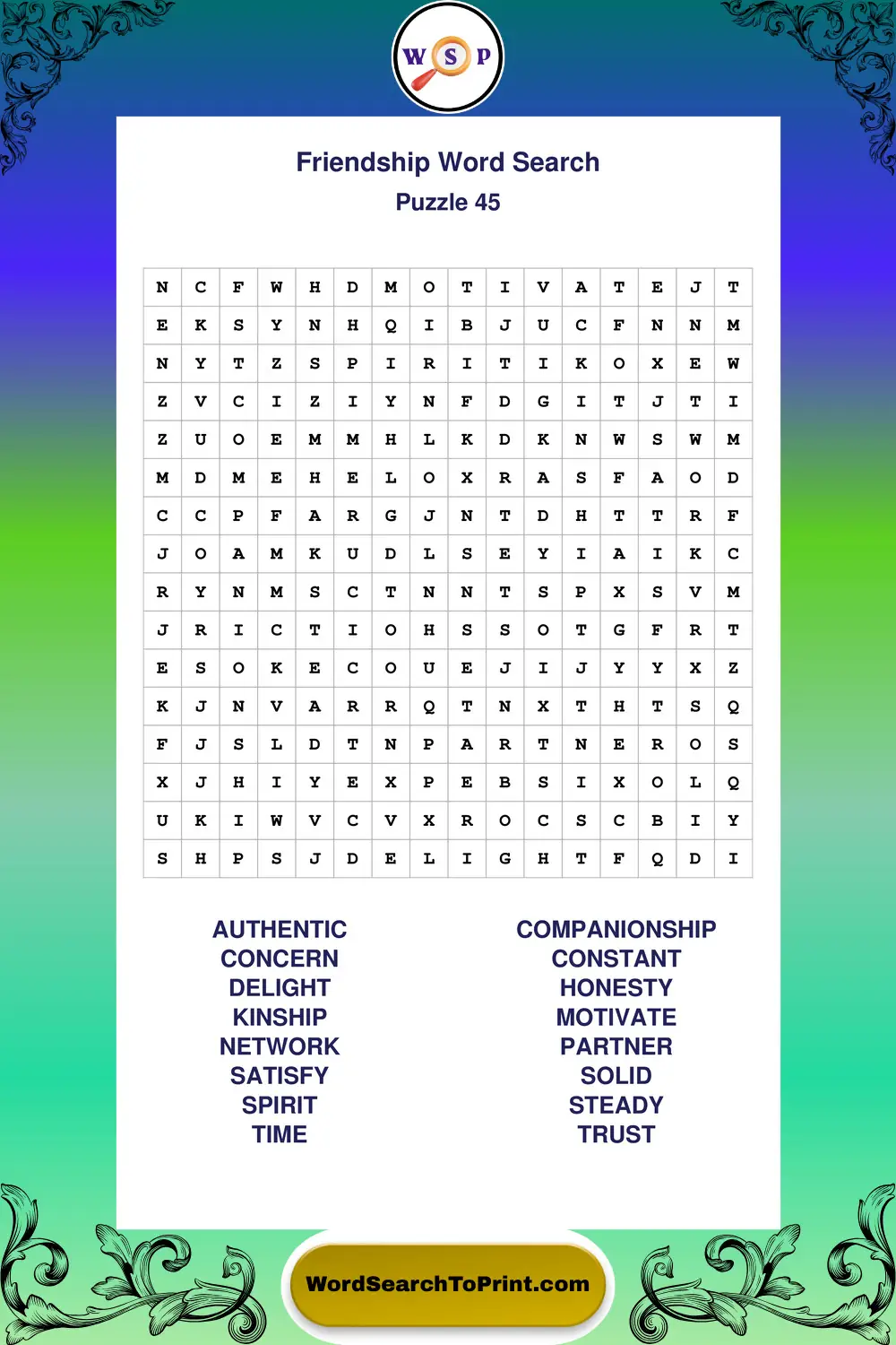 Friendship Word Search Puzzle 45