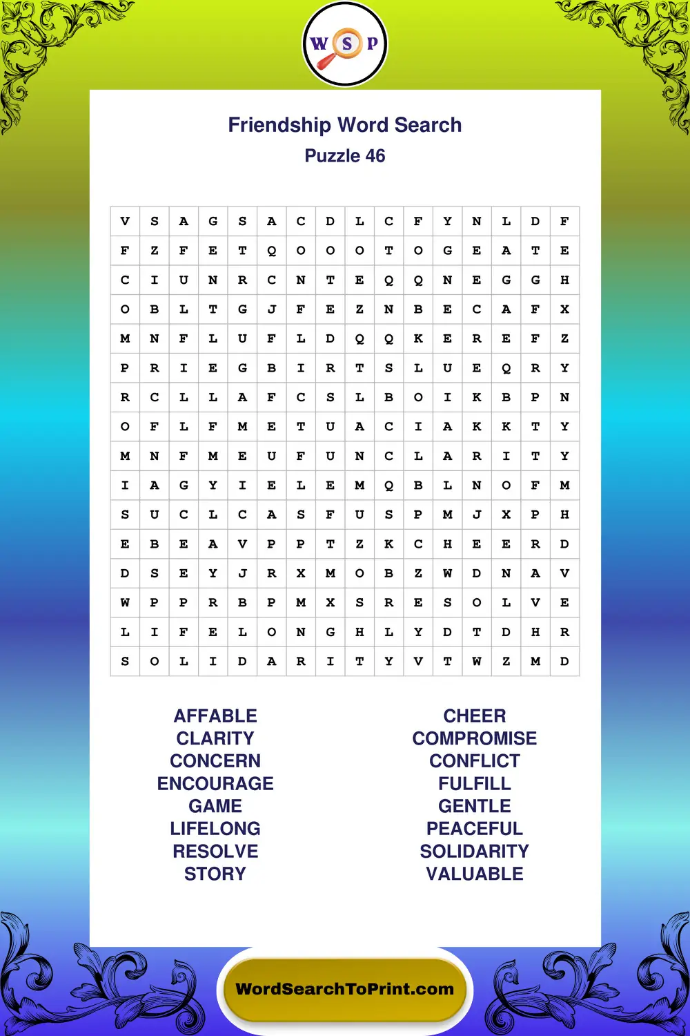 Friendship Word Search Puzzle 46