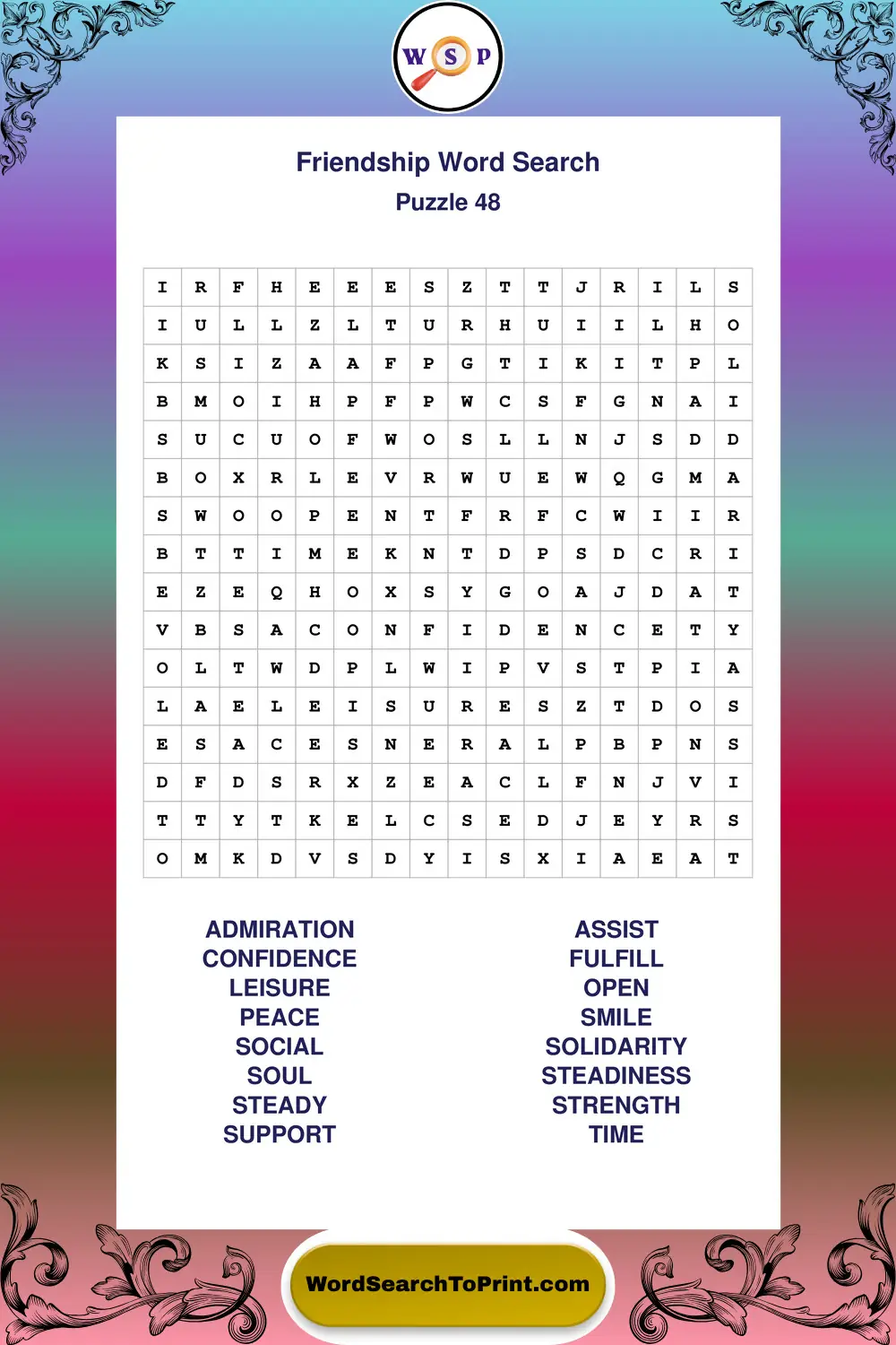 Friendship Word Search Puzzle 48