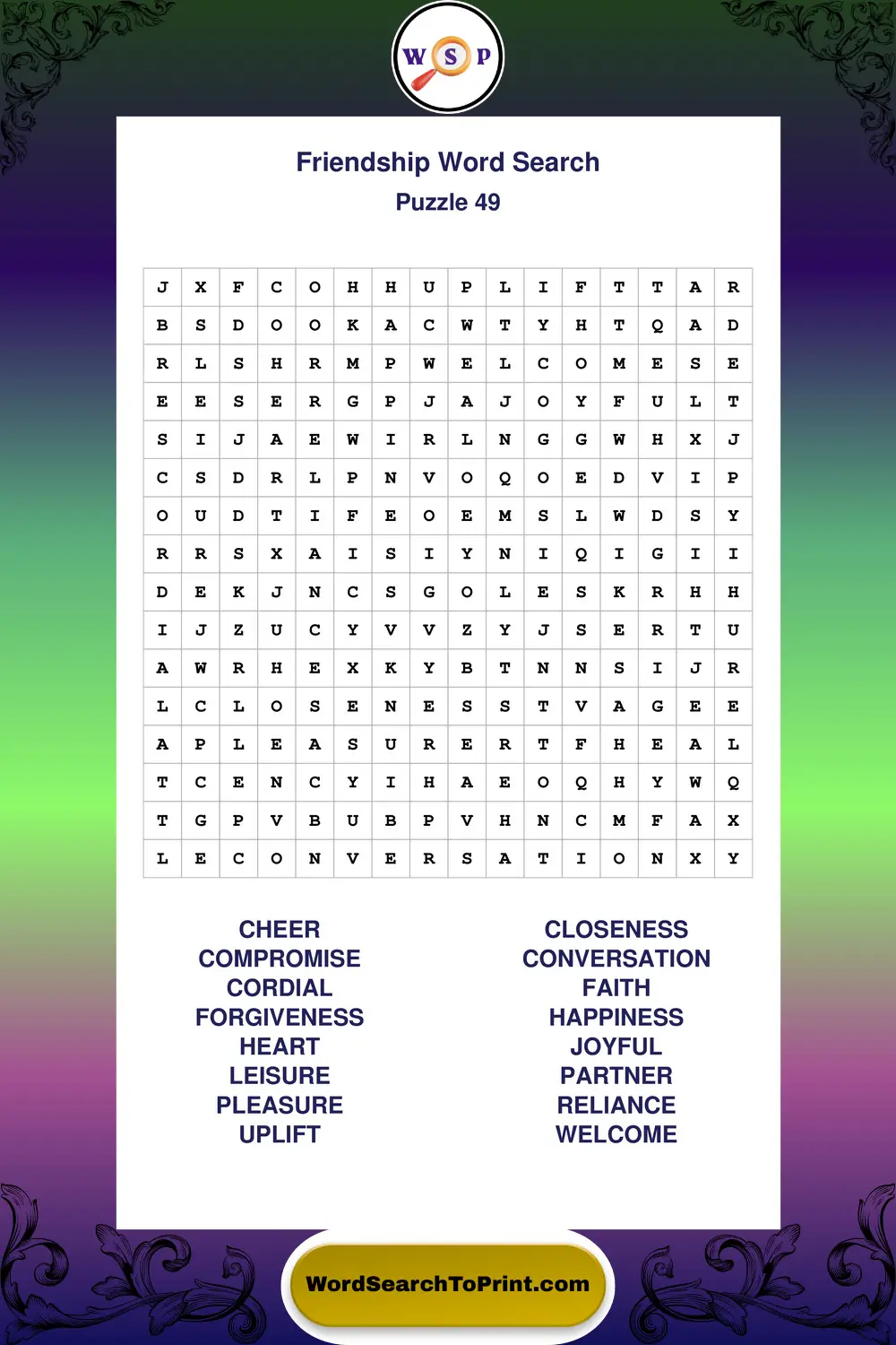 Friendship Word Search Puzzle 49
