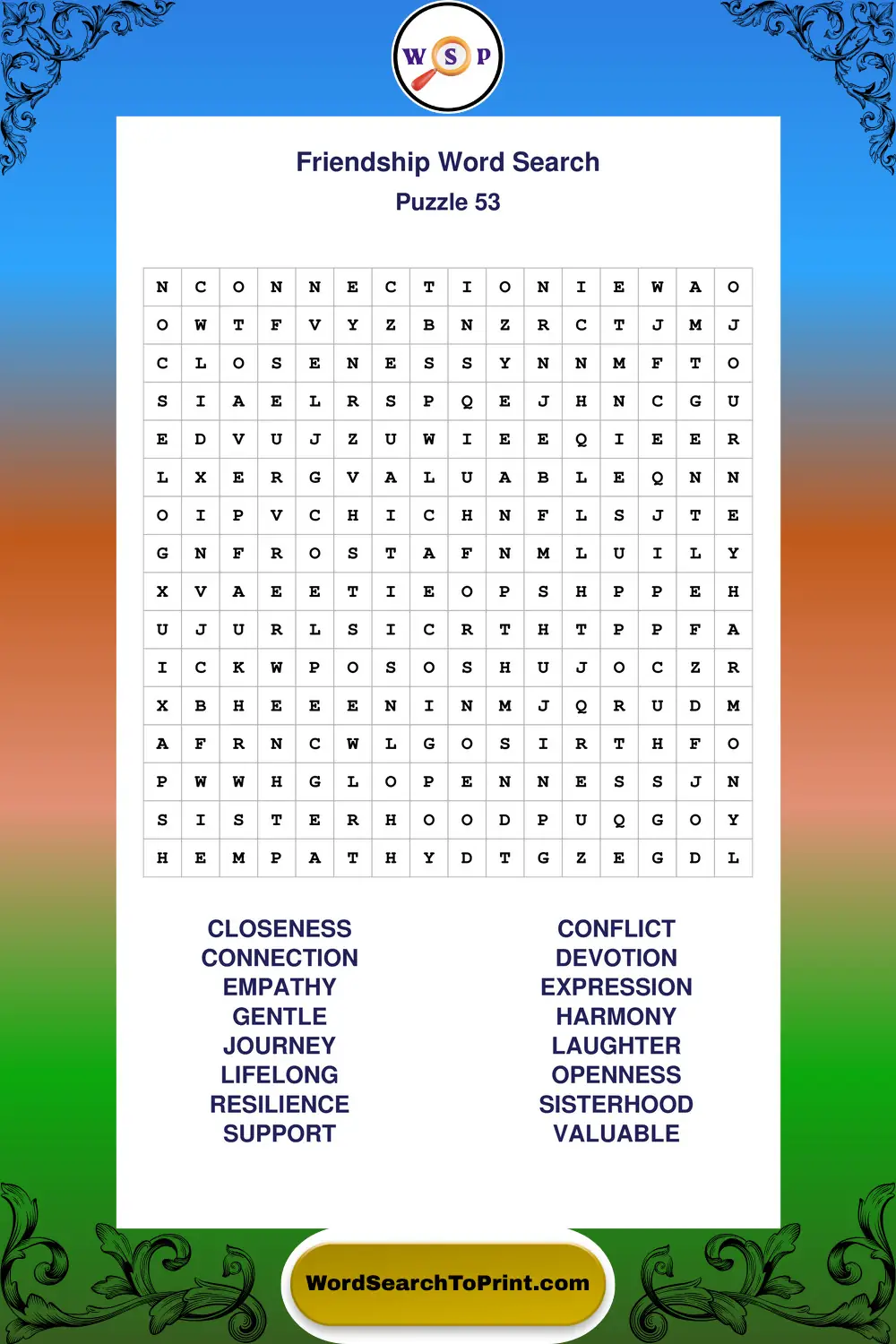 Friendship Word Search Puzzle 53
