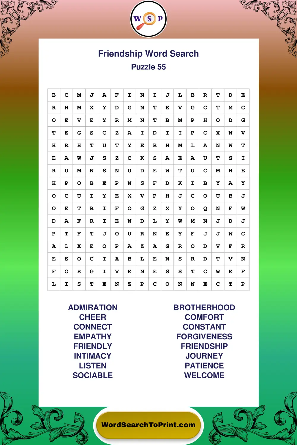 Friendship Word Search Puzzle 55