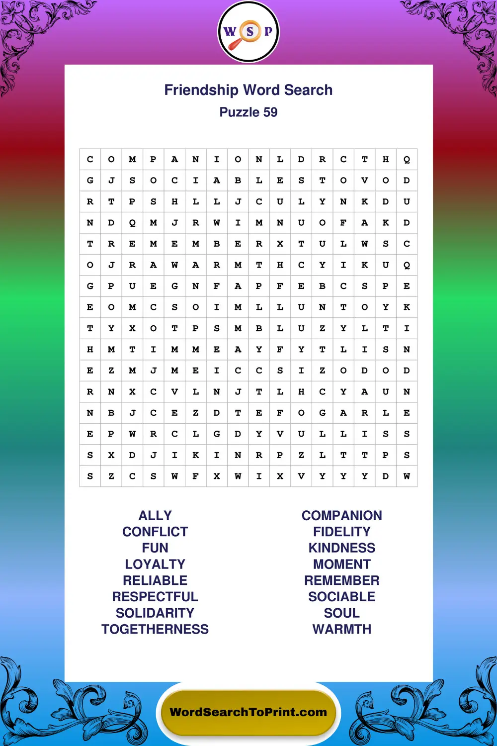 Friendship Word Search Puzzle 59