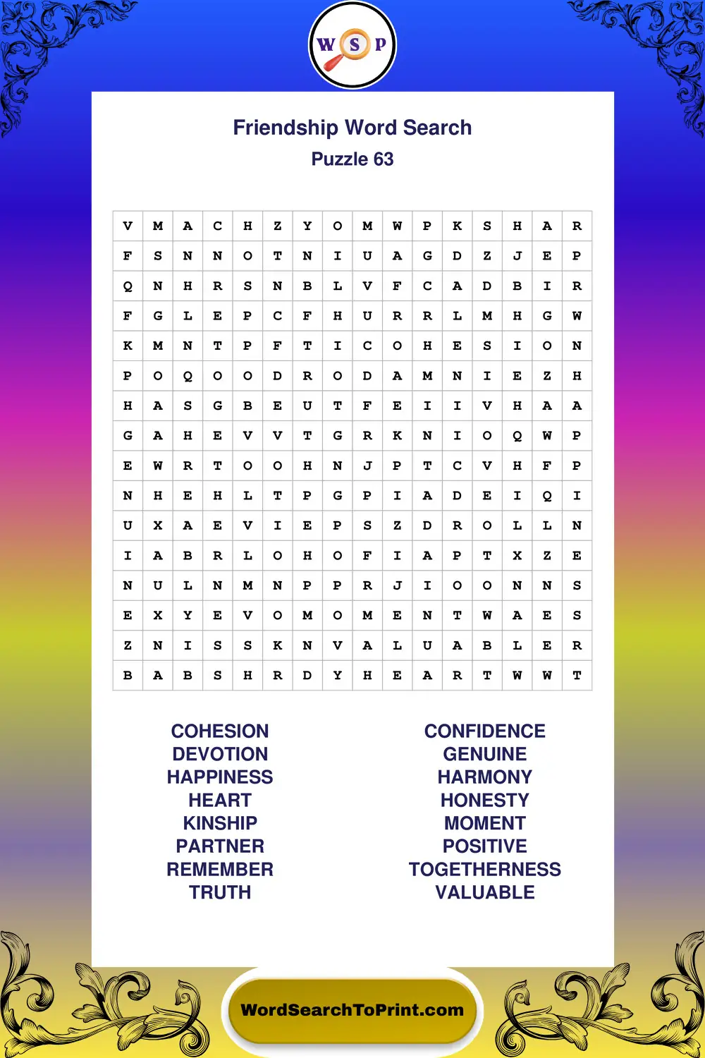 Friendship Word Search Puzzle 63