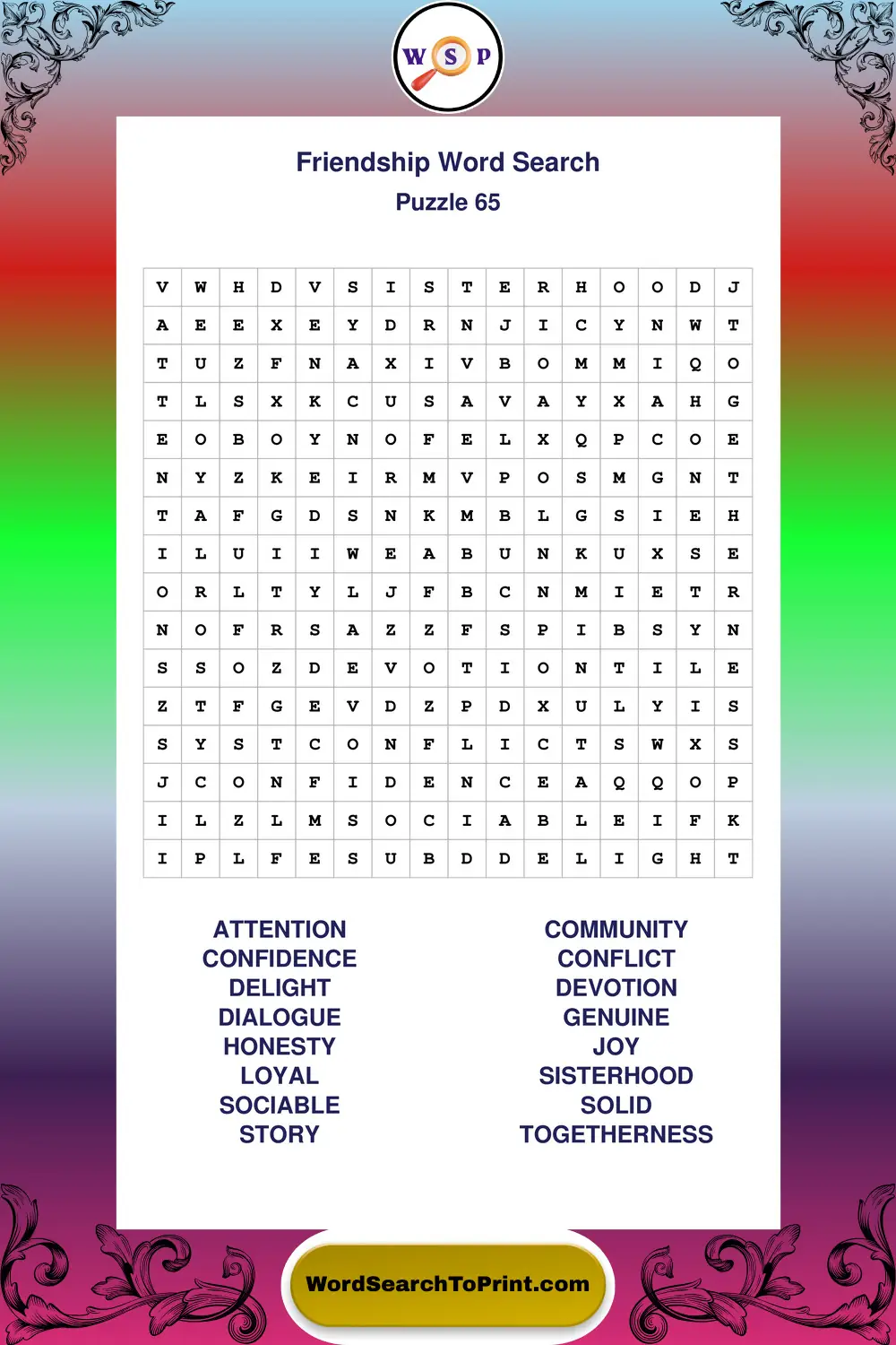 Friendship Word Search Puzzle 65