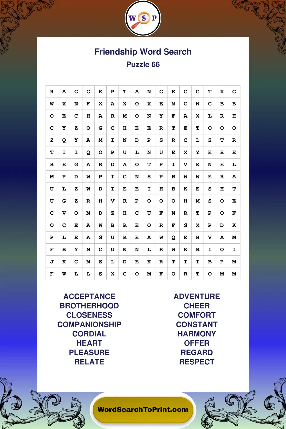 Friendship Word Search Puzzle 66