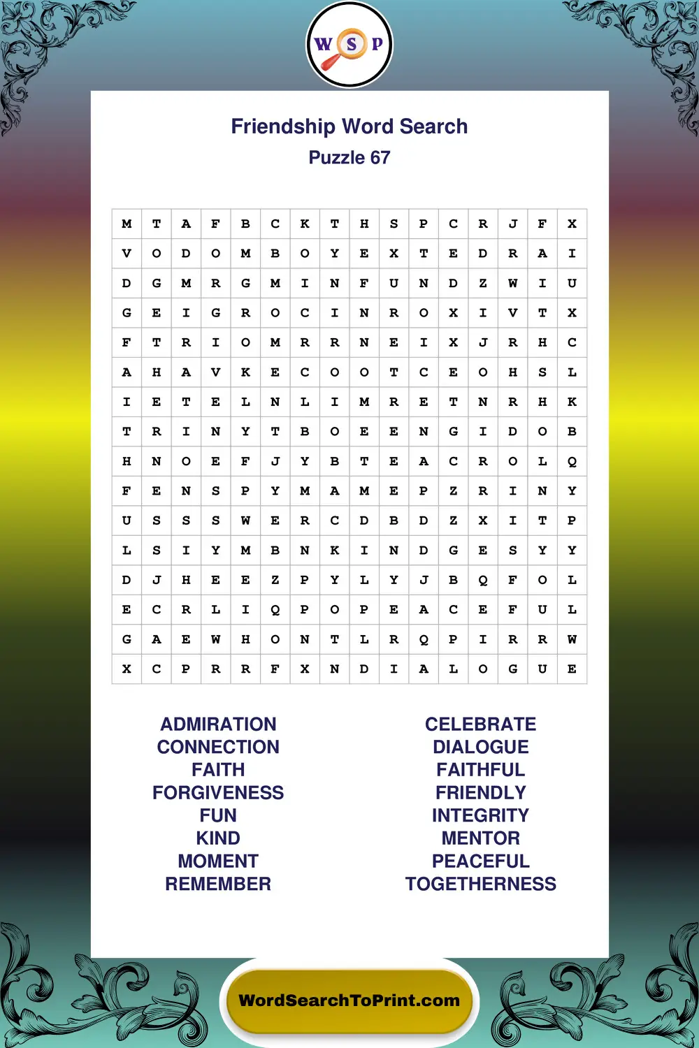 Friendship Word Search Puzzle 67