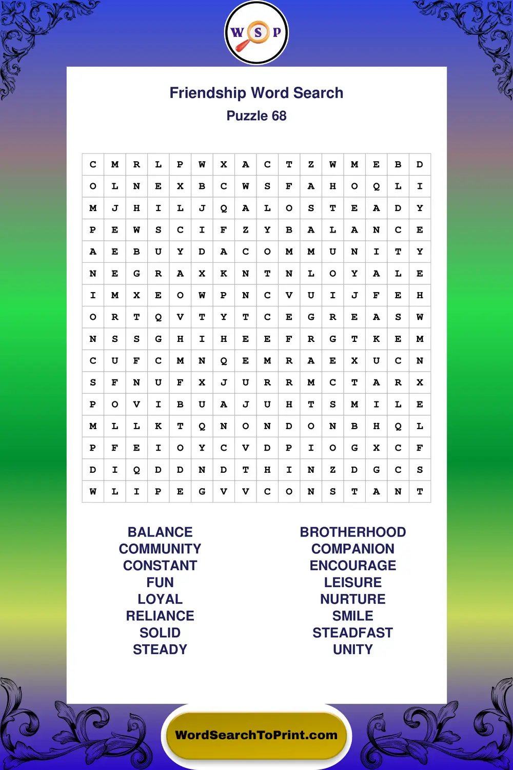 Friendship Word Search Puzzle 68