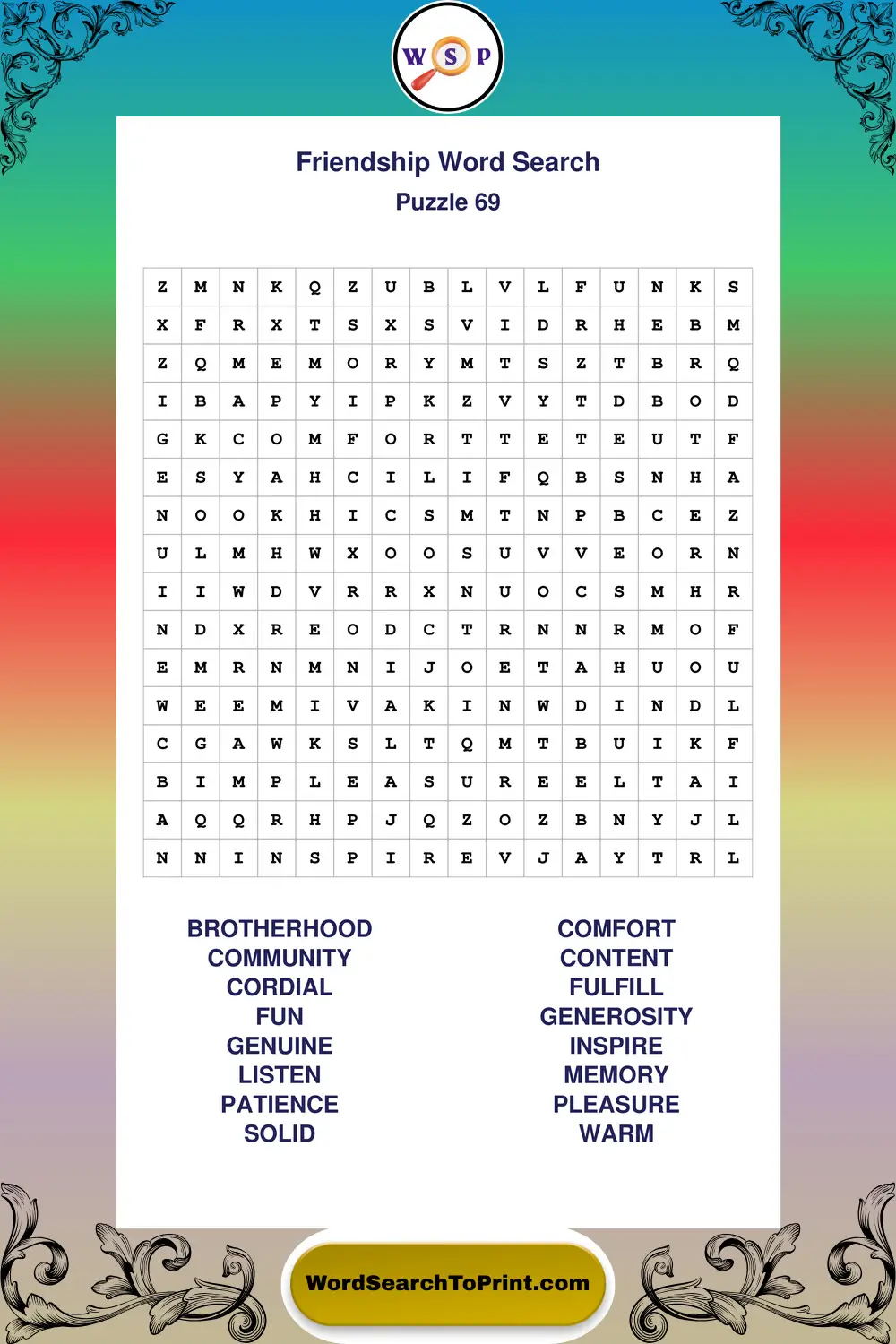 Friendship Word Search Puzzle 69