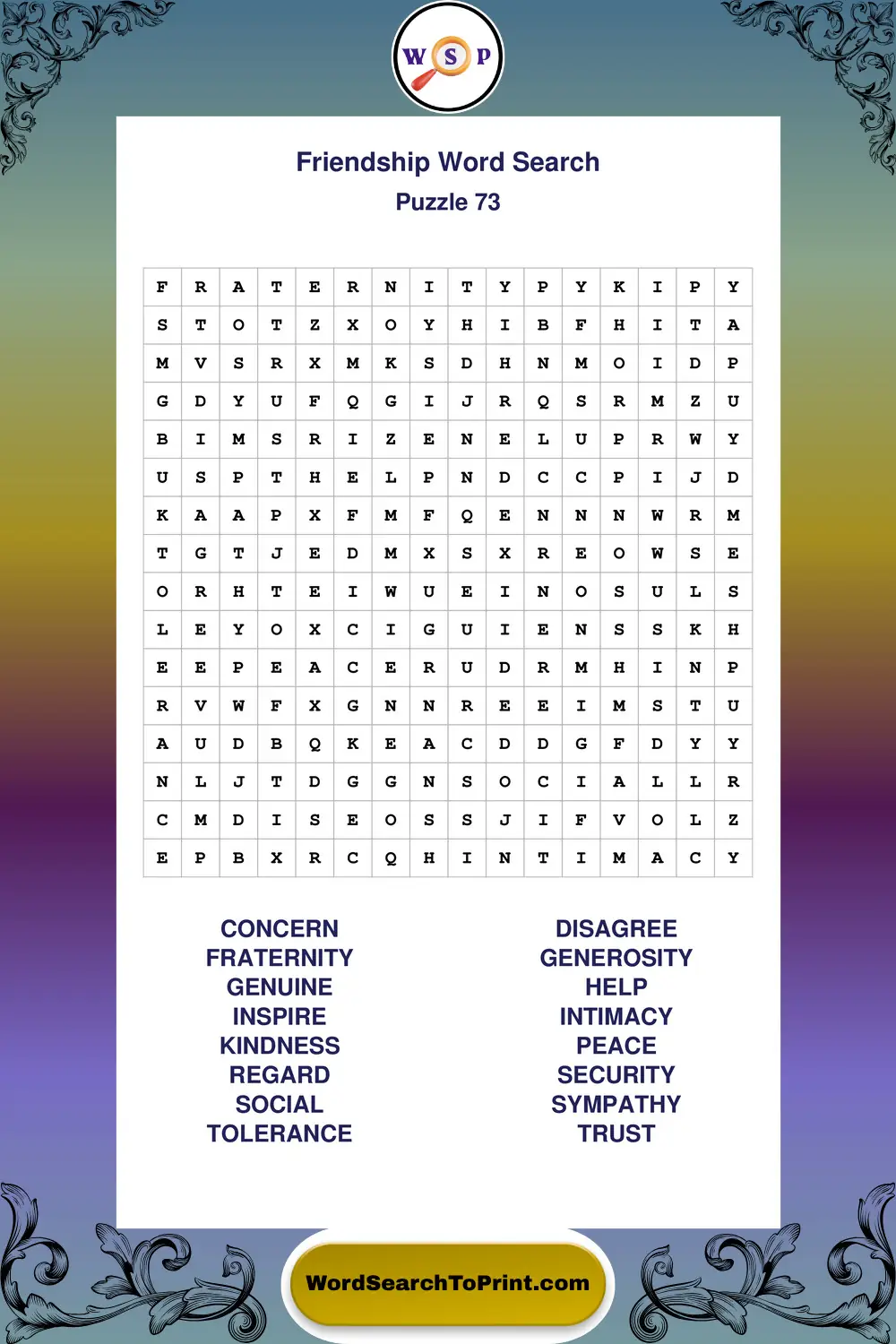 Friendship Word Search Puzzle 73