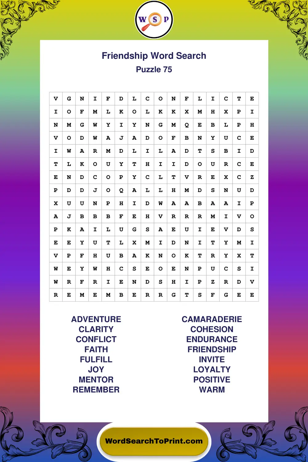 Friendship Word Search Puzzle 75