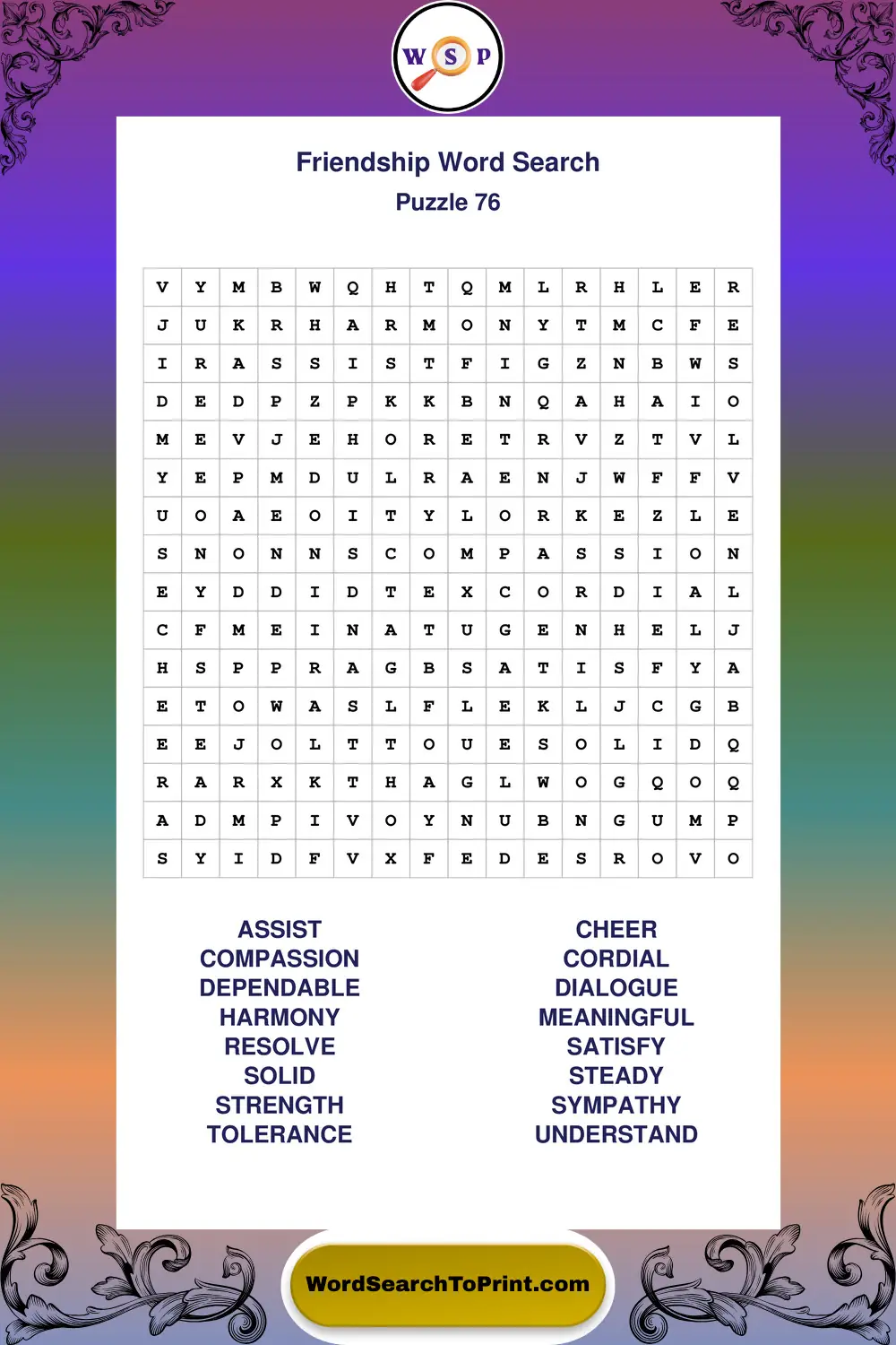 Friendship Word Search Puzzle 76