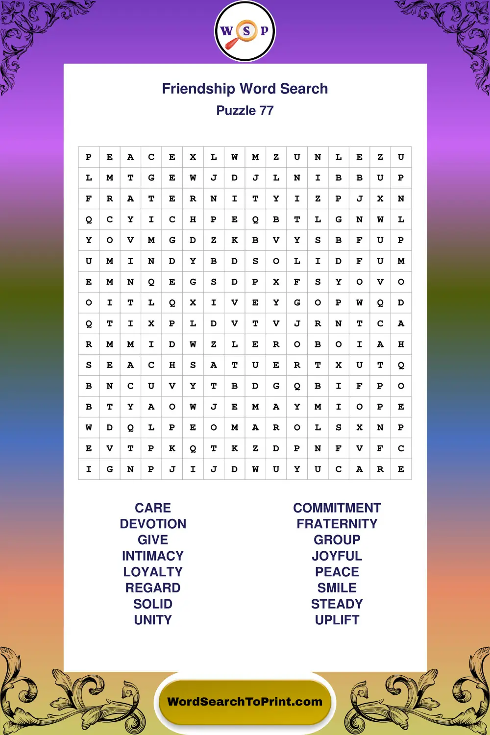 Friendship Word Search Puzzle 77