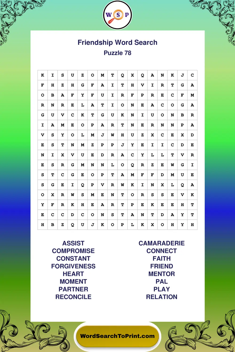 Friendship Word Search Puzzle 78