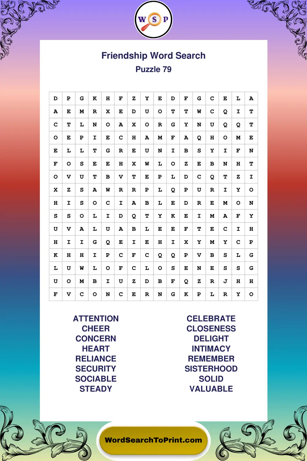 Friendship Word Search Puzzle 79